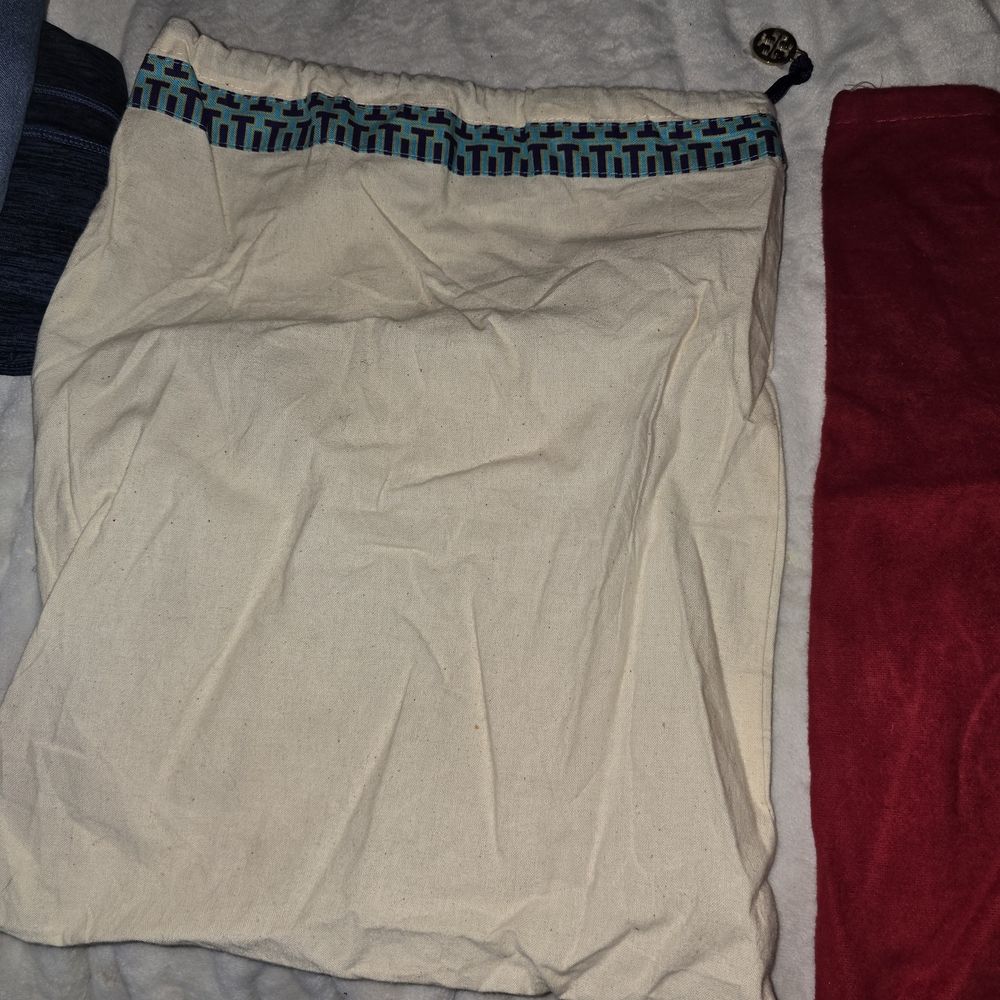 Canvas Drawstring Dust Bag with Blue Geometric Trim